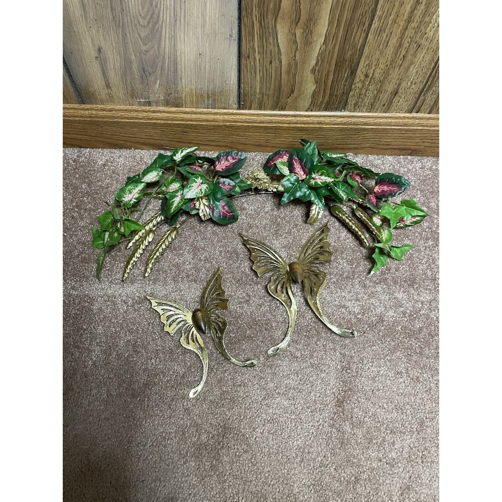 Vintage Home Interiors Brass Wood 2 Butterflies Metal Wall HOMCO Metal Swag